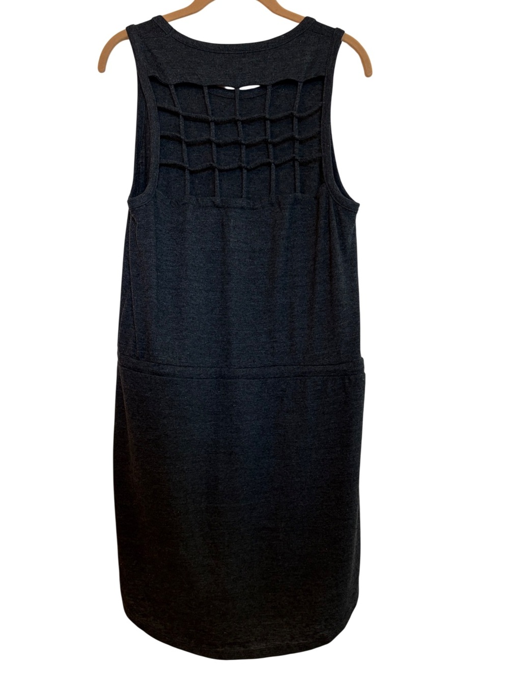 CHASOR Tank Dress Charcoal Gray Drawstring Pockets Lattice Back High Low Hem L - Picture 8 of 16